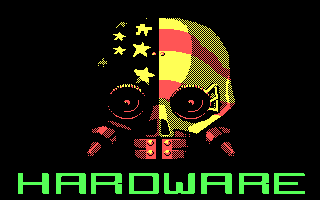 A skull-like robot head rendered in yellow, red, green, and black.