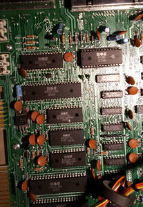Close-up of a PCB showing several large chips