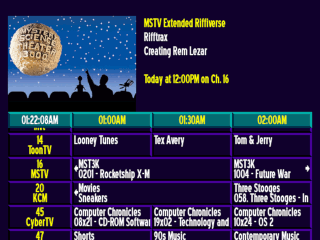 A grid showing the programming of TV channels for the next 90 minutes, with a section for previews at the top.